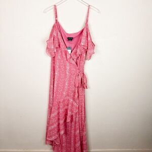 City Chic Ditsy Stripe Pink Maxi Dress Wrap Spring Summer Dress Size 22 XL